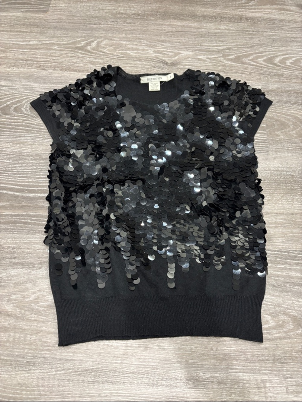 Black Sequin Short-Sleeve Knit Top by Alice + Olivia